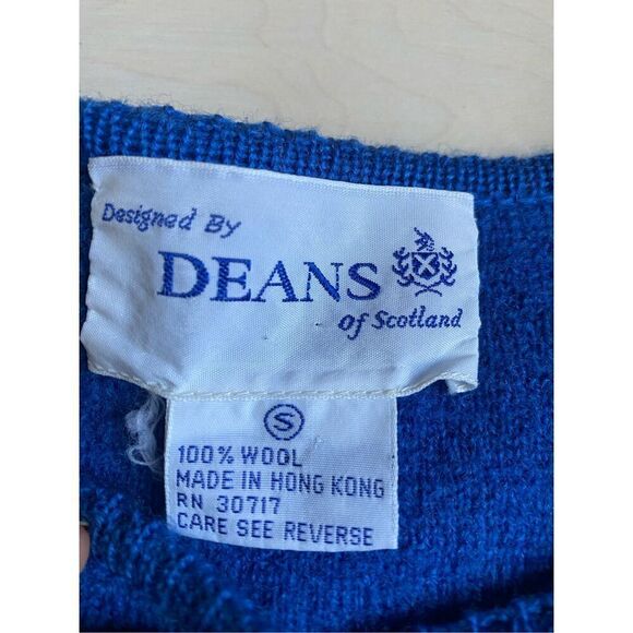 Vintage Deans of Scotland Womens 100% Wool Cardigan Sweater Size S Royal Blue  B - Picture 3 of 5